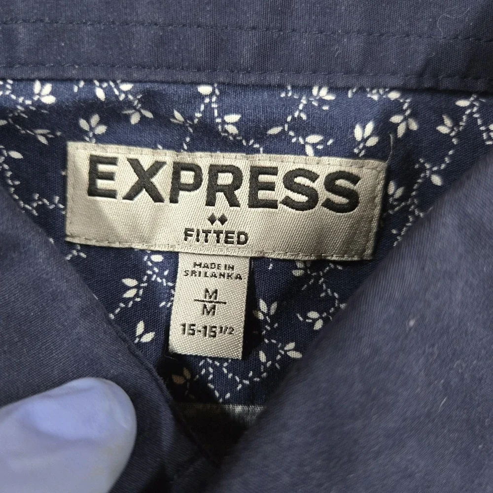 Express Shirt Mens‎ Medium Blue Floral Long Sleeve Fitted Slim Button Up Casual